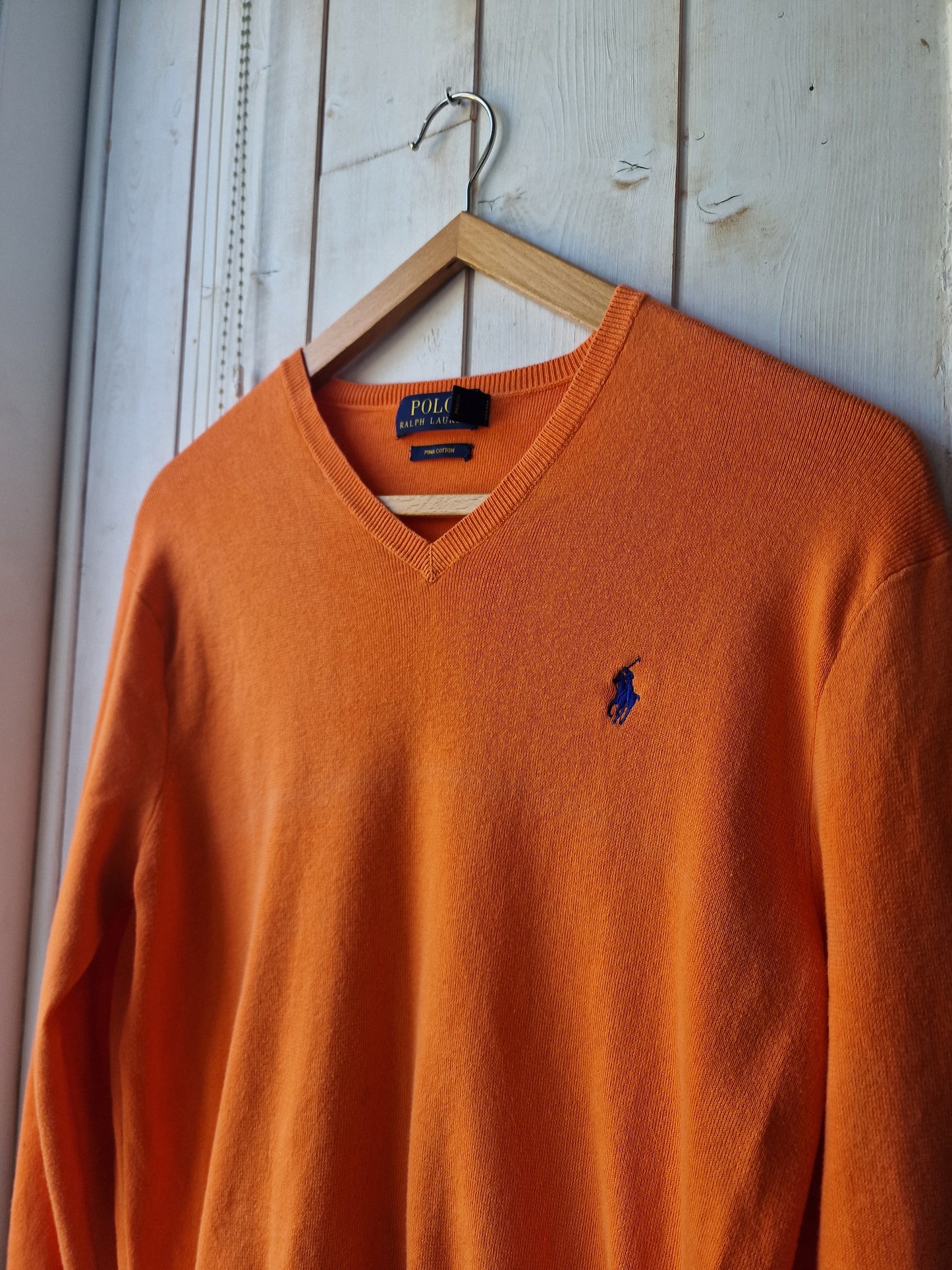 Pull col V en maille fine orange - S/M