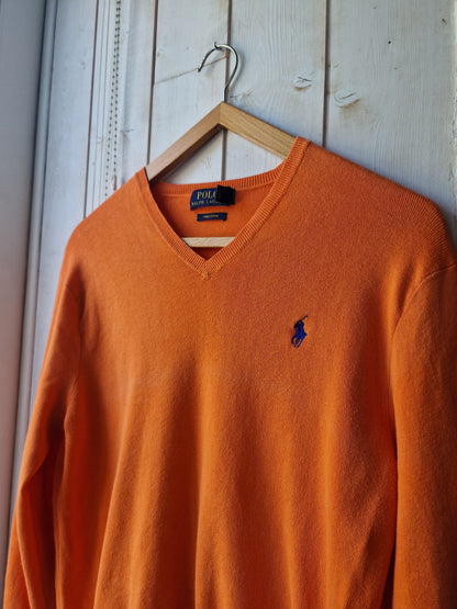 Pull col V en maille fine orange - S/M