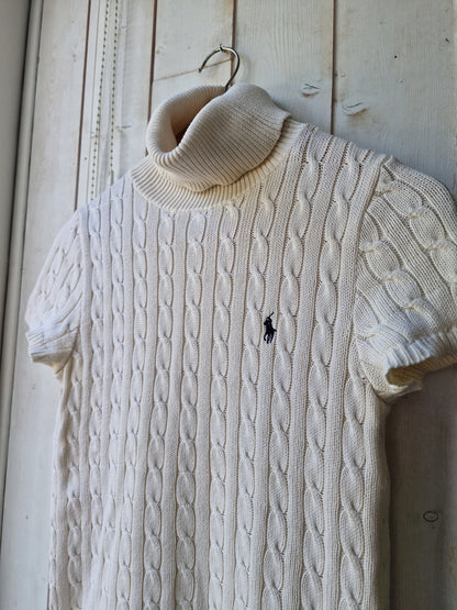 Pull col roulé à manches courtes en maille torsadée crème - M/38