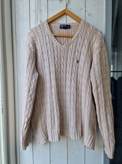 Pull col V en maille torsadée crème - L/40