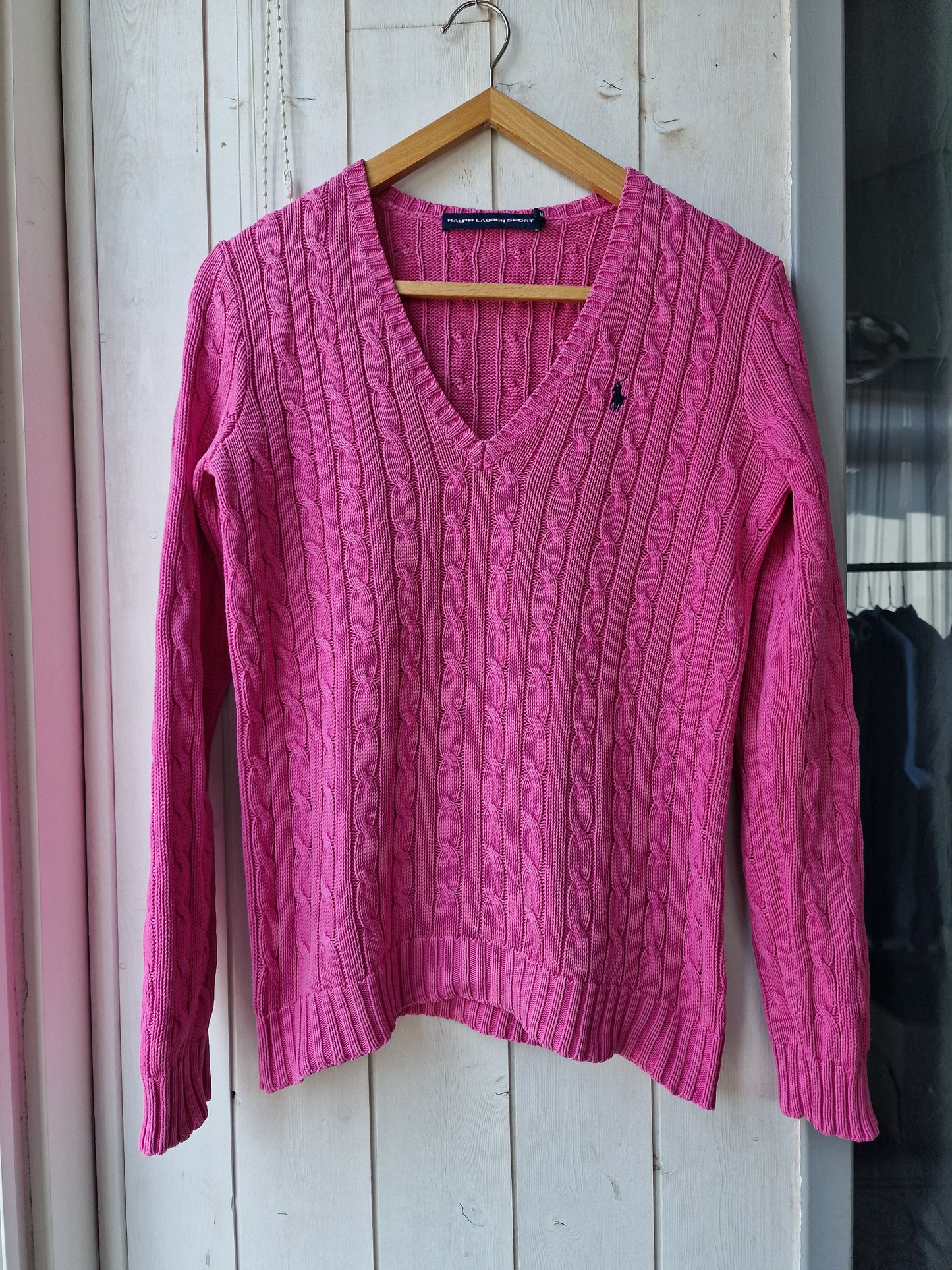 Pull col V en maille torsadée rose fushia - M/38