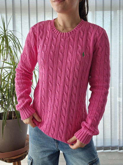 Pull en maille torsadée rose fushia - M/38