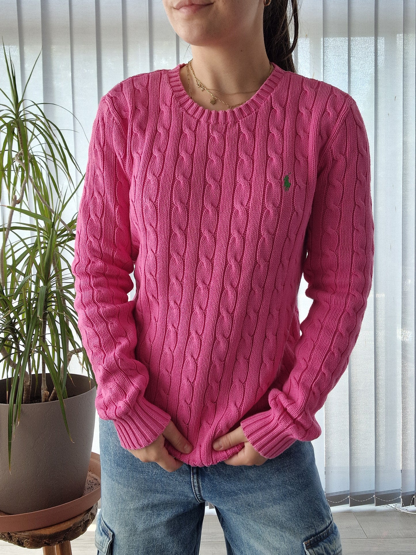 Pull en maille torsadée rose fushia - M/38