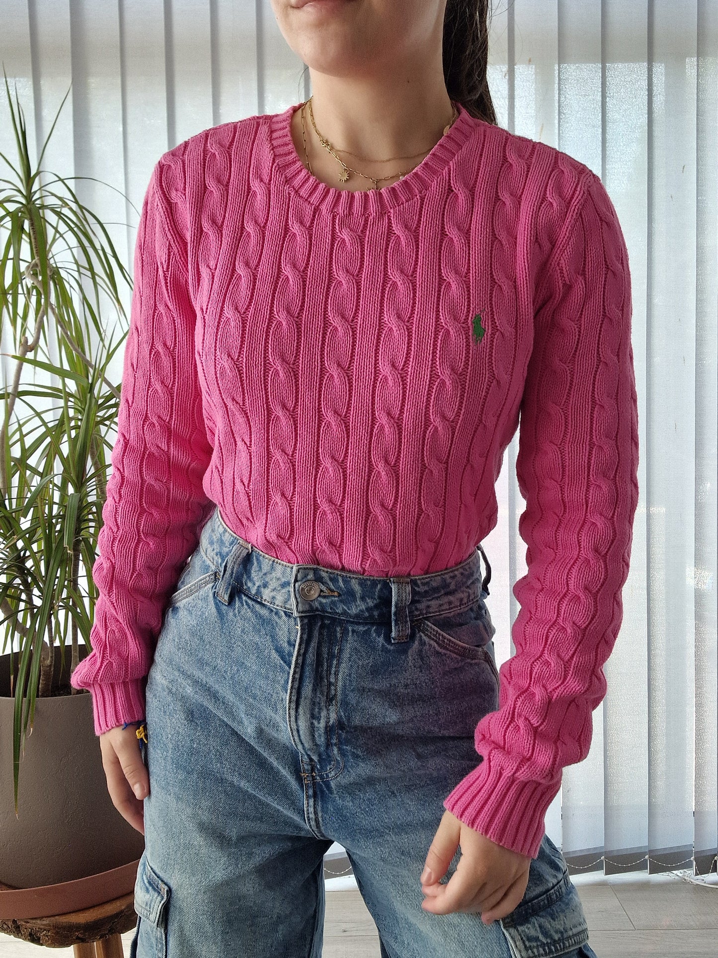 Pull en maille torsadée rose fushia - M/38