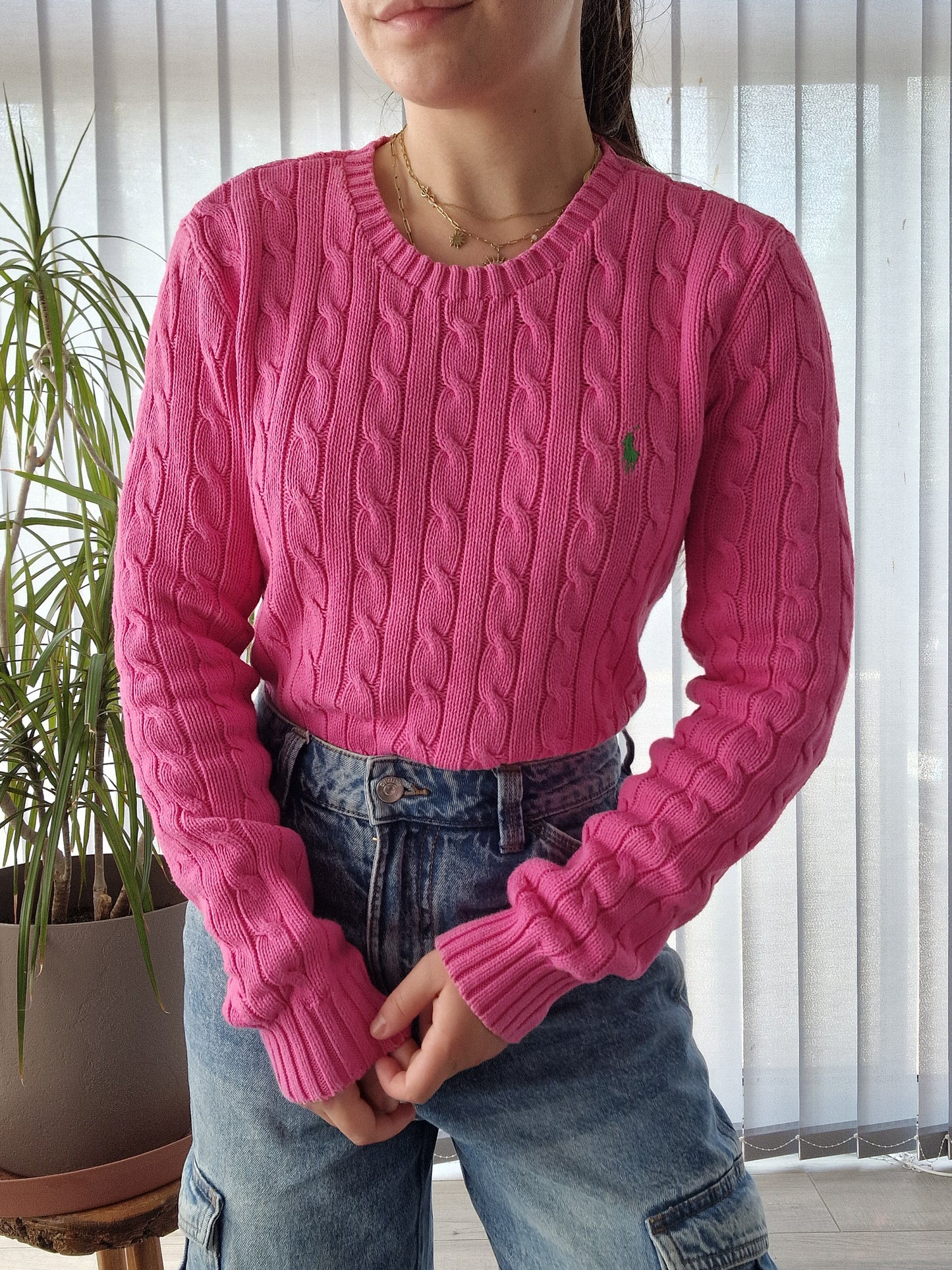 Pull en maille torsadée rose fushia - M/38