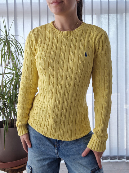 Pull en maille torsadée jaune - XS/34