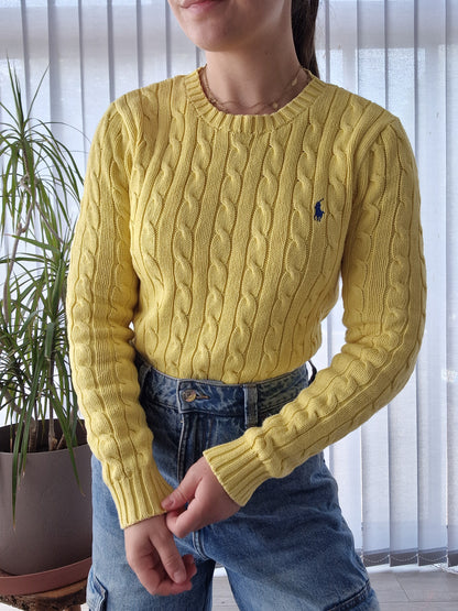 Pull en maille torsadée jaune - XS/34