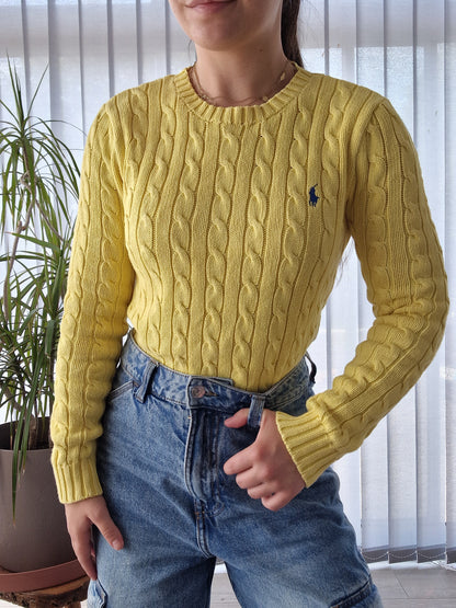 Pull en maille torsadée jaune - XS/34