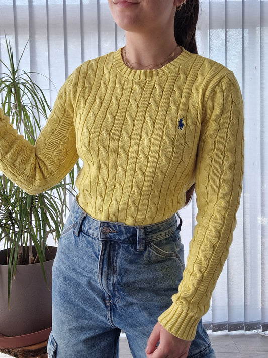 Pull en maille torsadée jaune - XS/34