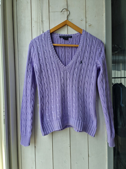 Pull col V en maille torsadée lila - S/36