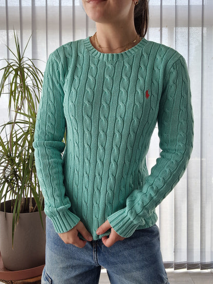 Pull en maille torsadée turquoise - XS/34