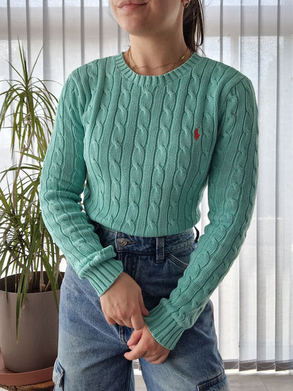 Pull en maille torsadée turquoise - XS/34