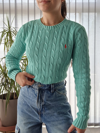 Pull en maille torsadée turquoise - XS/34