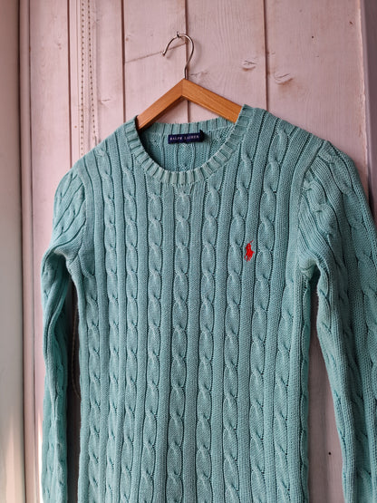 Pull en maille torsadée turquoise - XS/34