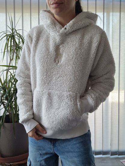 Sweat à capuche en moumoute blanc - S/36