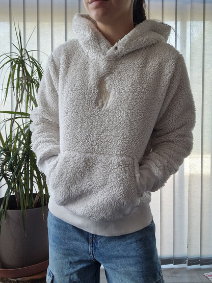 Sweat à capuche en moumoute blanc - S/36