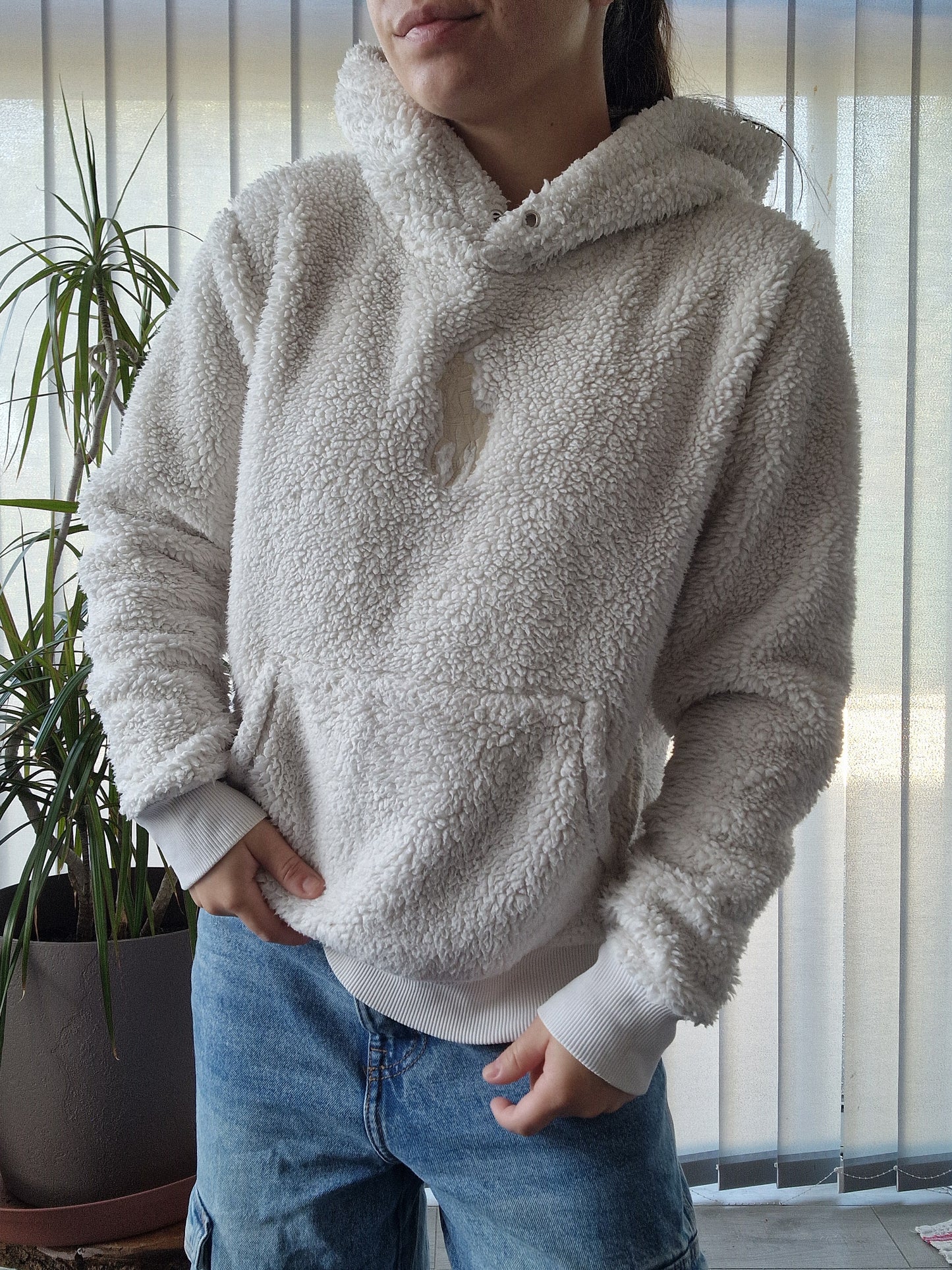 Sweat à capuche en moumoute blanc - S/36