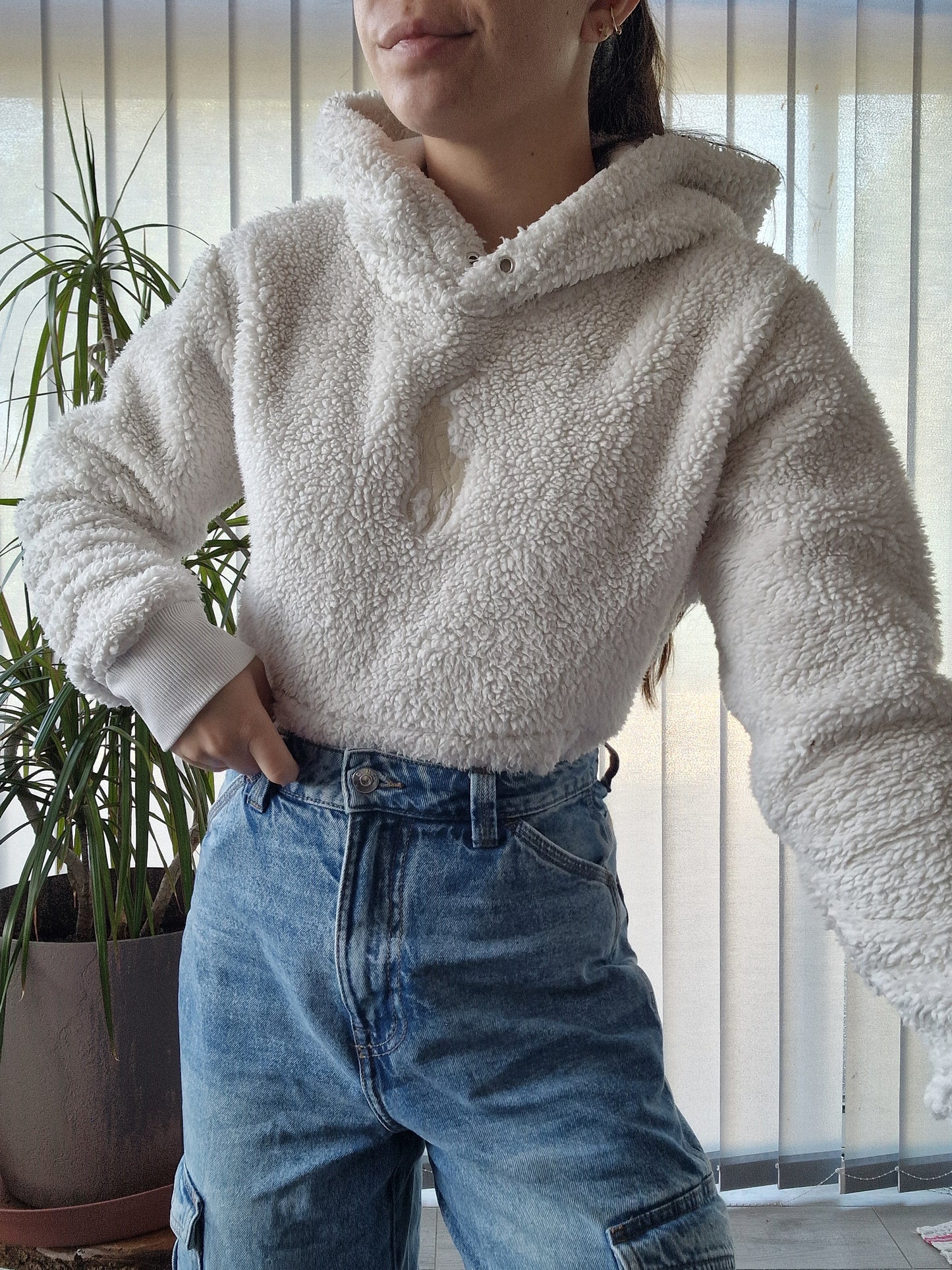 Sweat à capuche en moumoute blanc - S/36