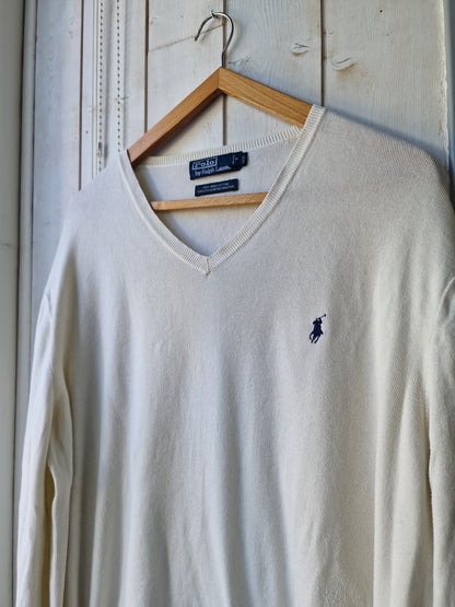 Pull col V en maille fine crème - XL/42