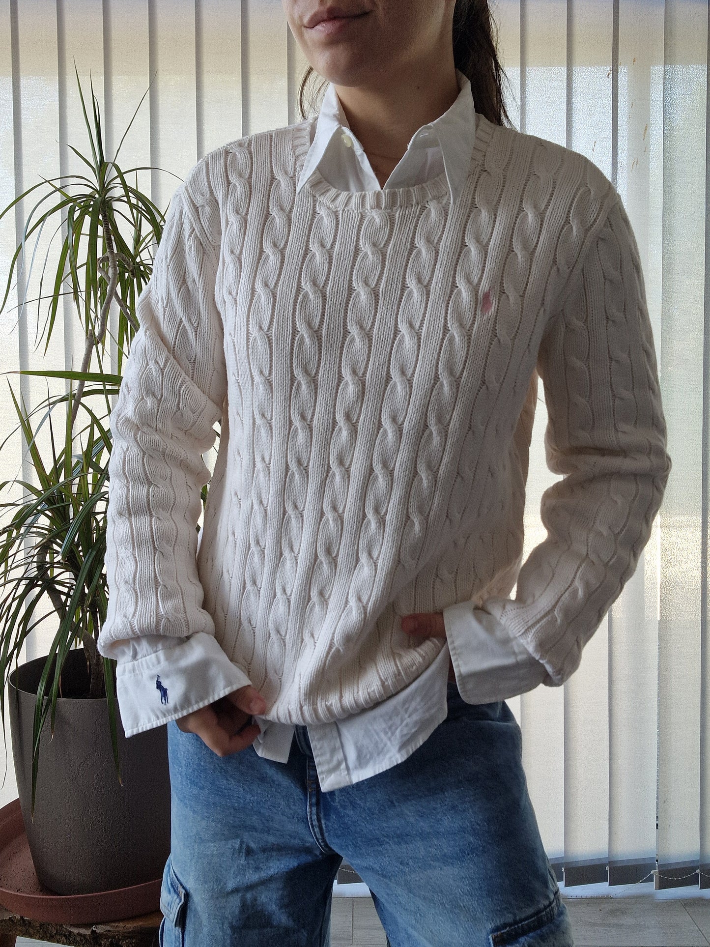 Pull en maille torsadée crème - S/M