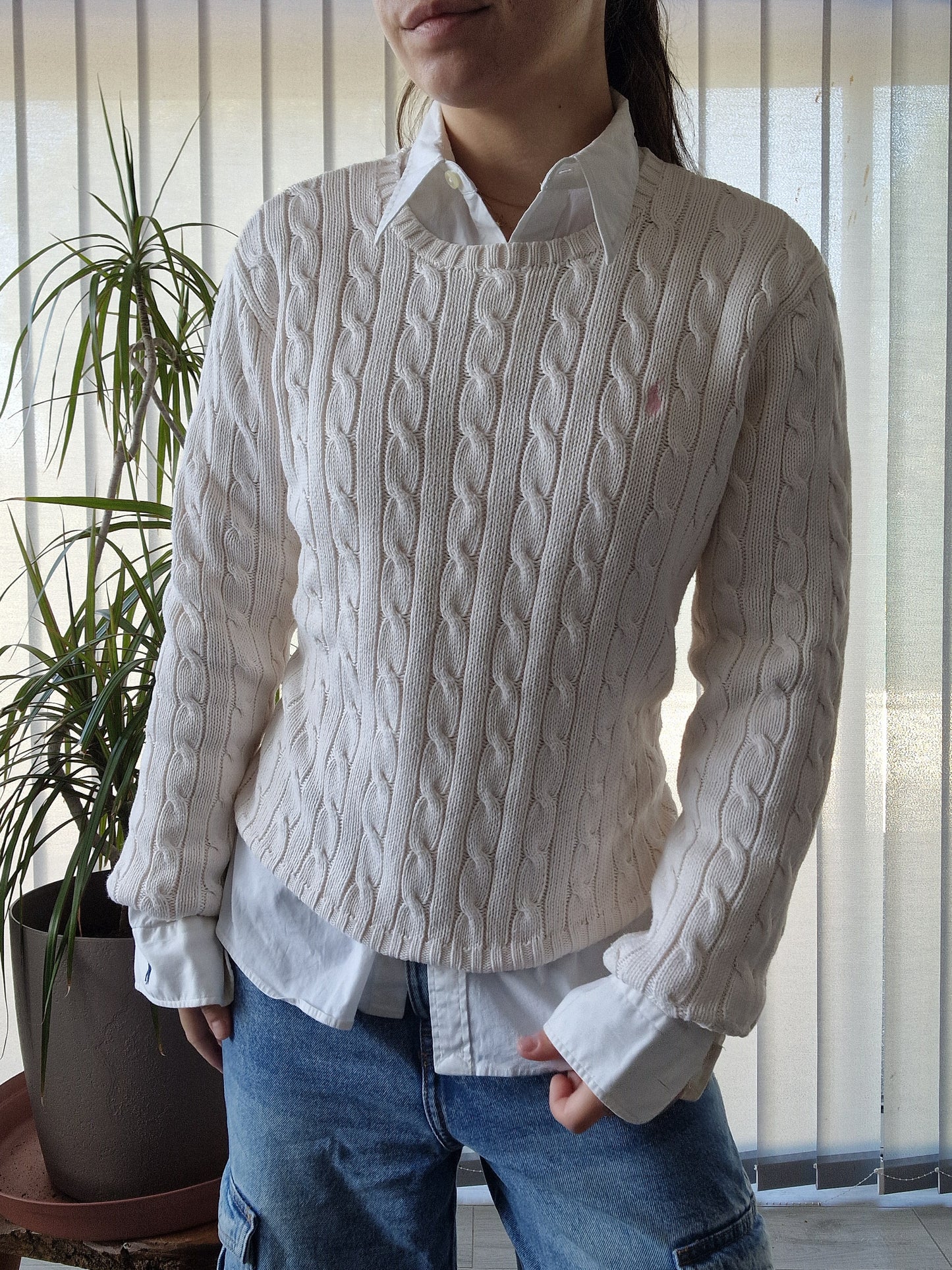 Pull en maille torsadée crème - S/M