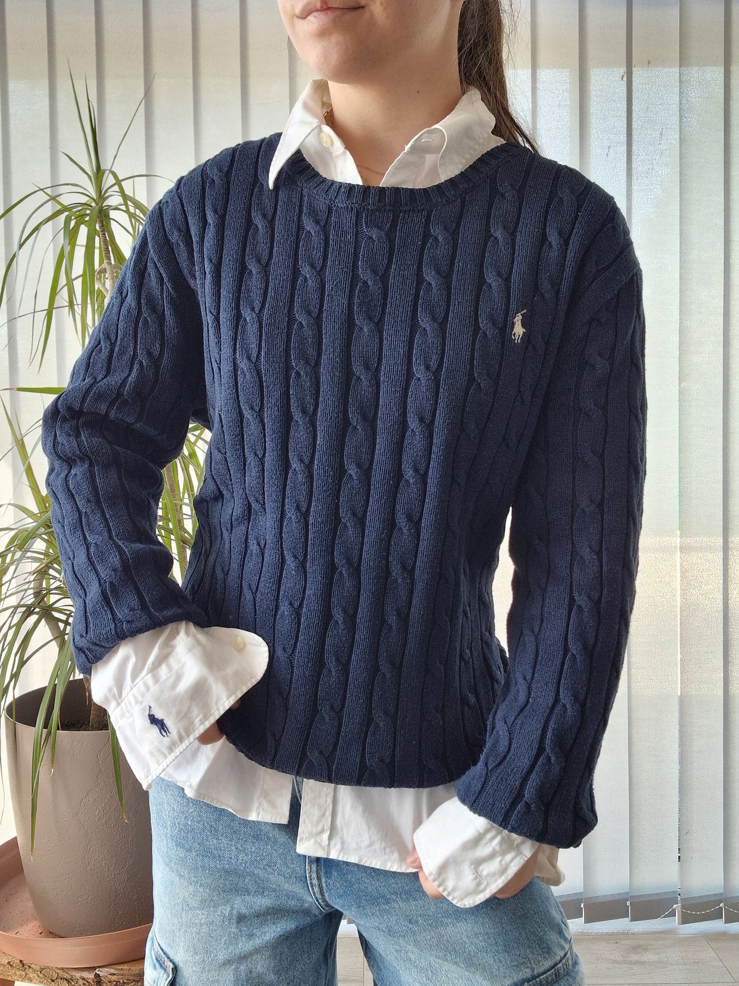 Pull en maille torsadée marine - XL/42