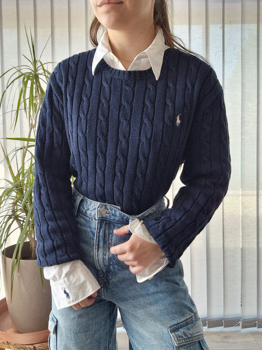 Pull en maille torsadée marine - XL/42