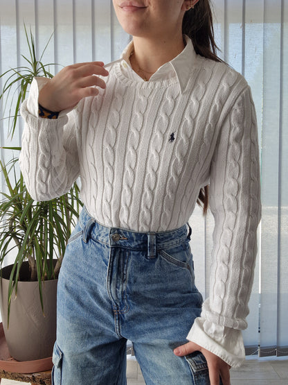 Pull en maille torsadée blanc - S/36