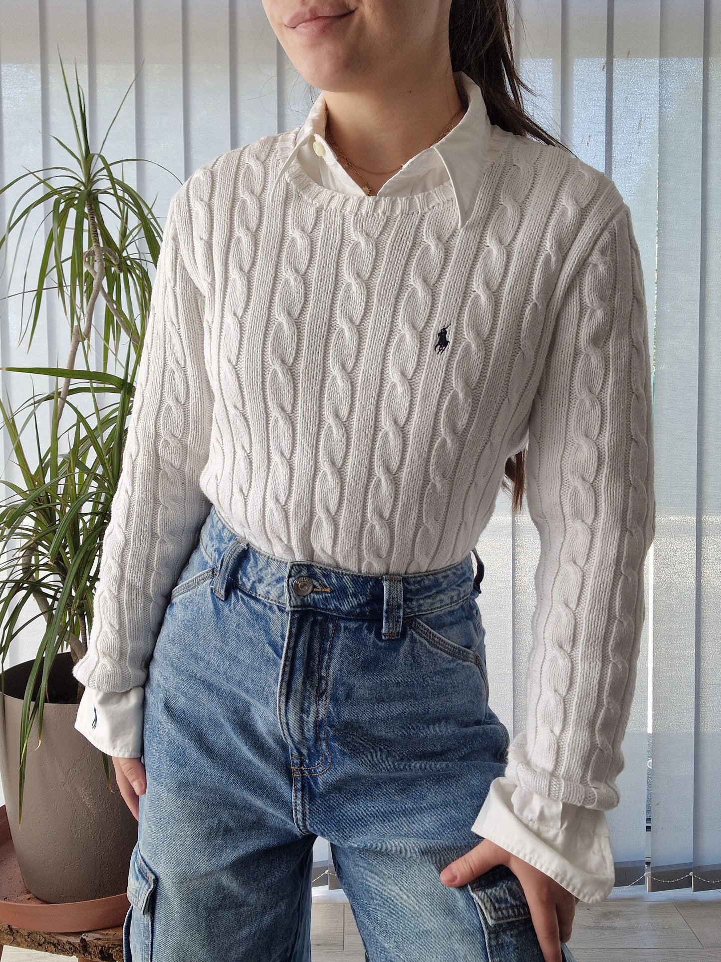 Pull en maille torsadée blanc - S/36