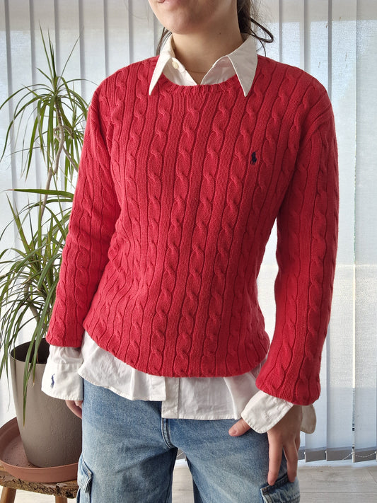 Pull en maille torsadée rouge - S/36