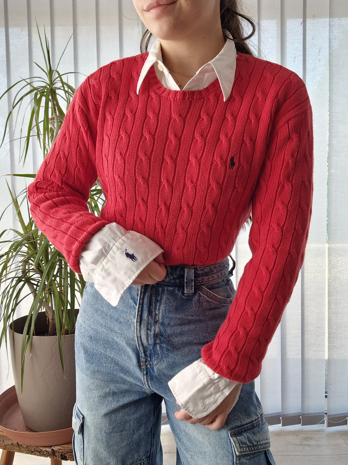 Pull en maille torsadée rouge - S/36