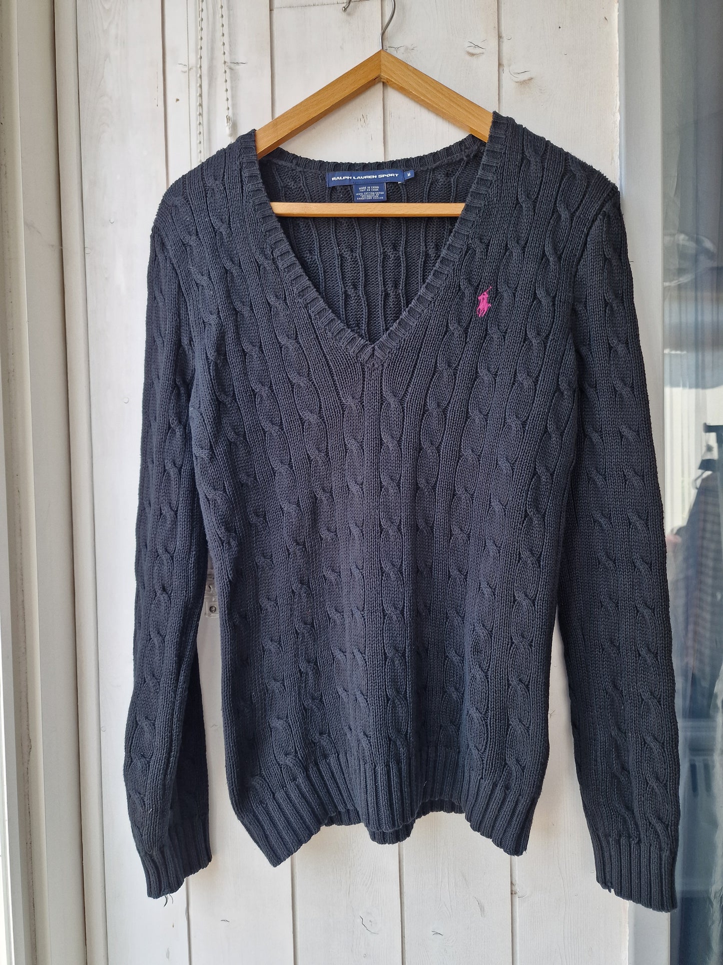 Pull col V en maille torsadée noire - M/38