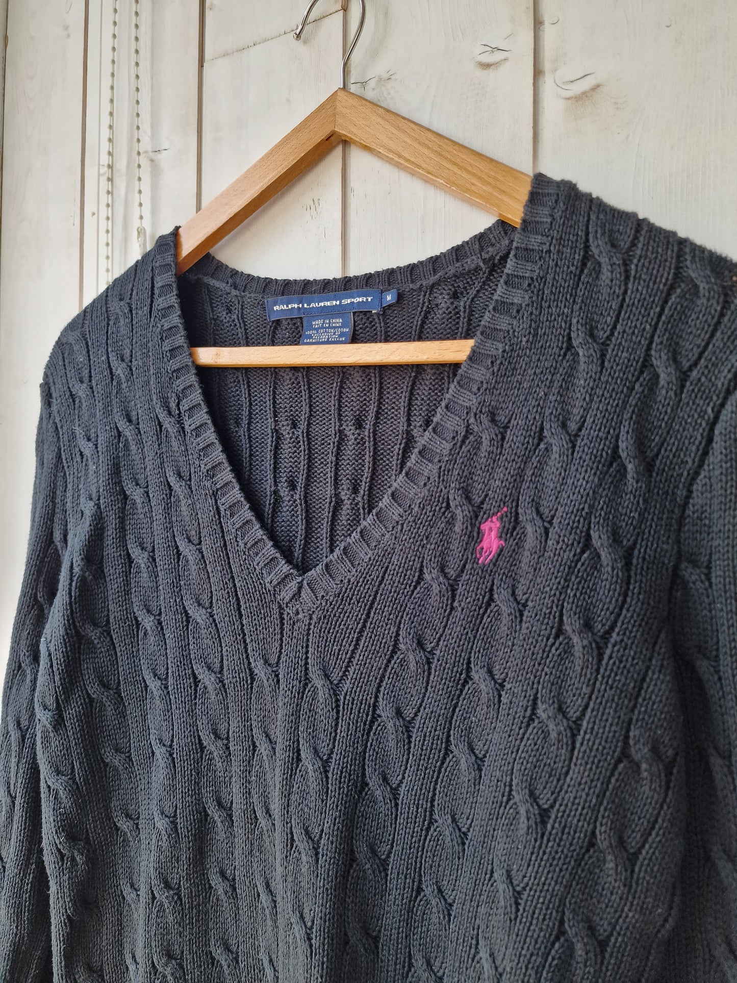 Pull col V en maille torsadée noire - M/38