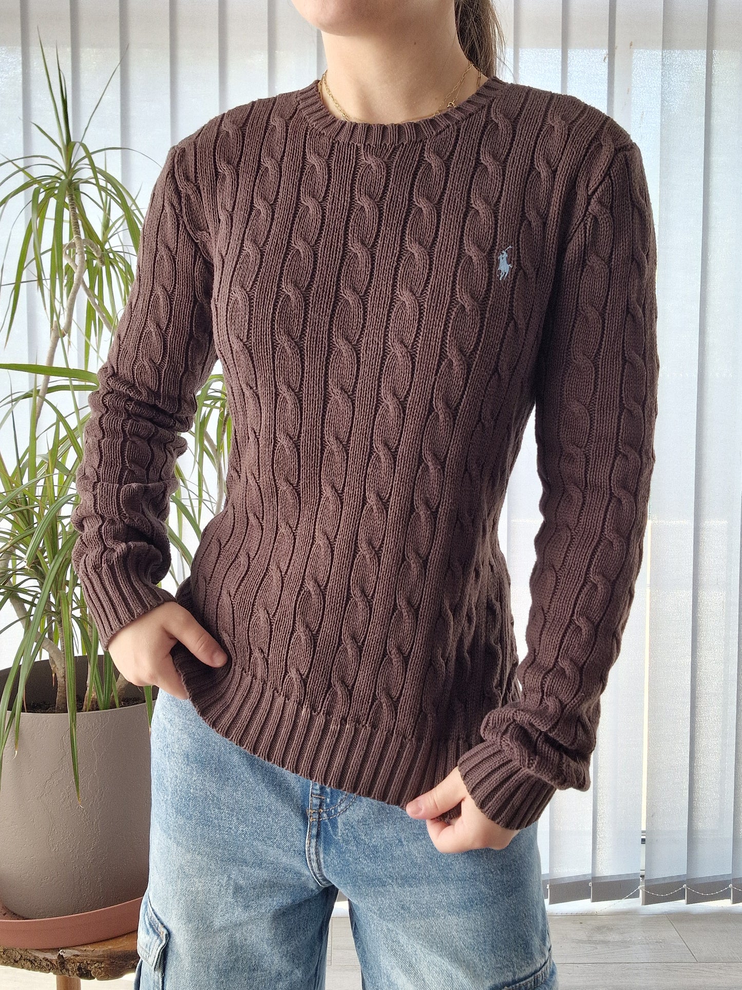 Pull en maille torsadée marron - S/36