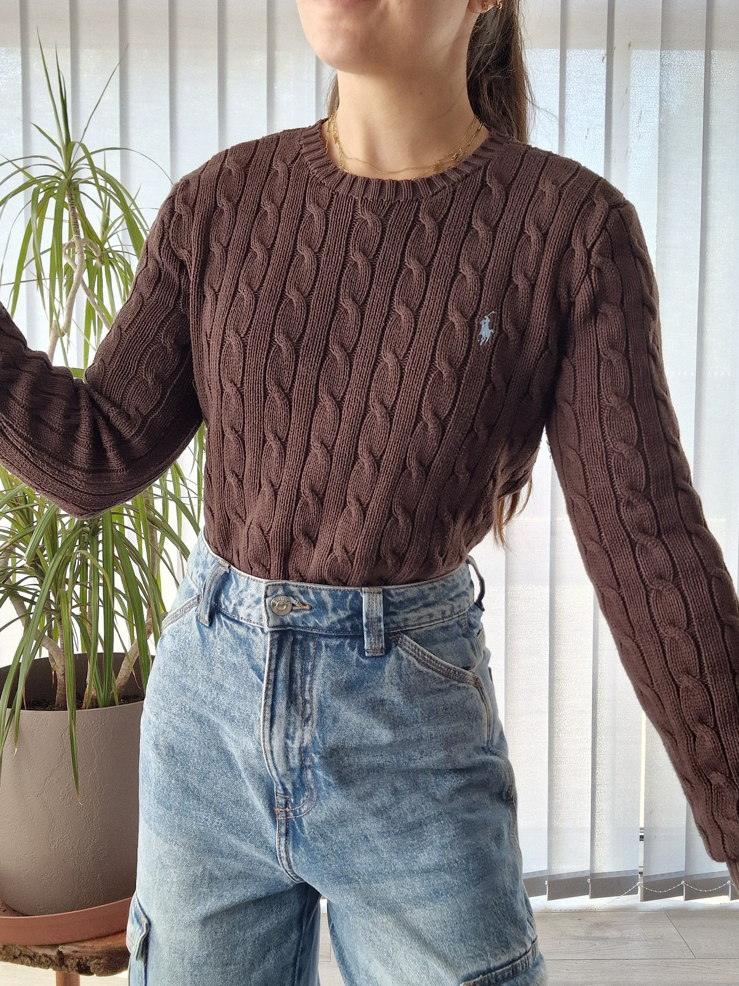 Pull en maille torsadée marron - S/36