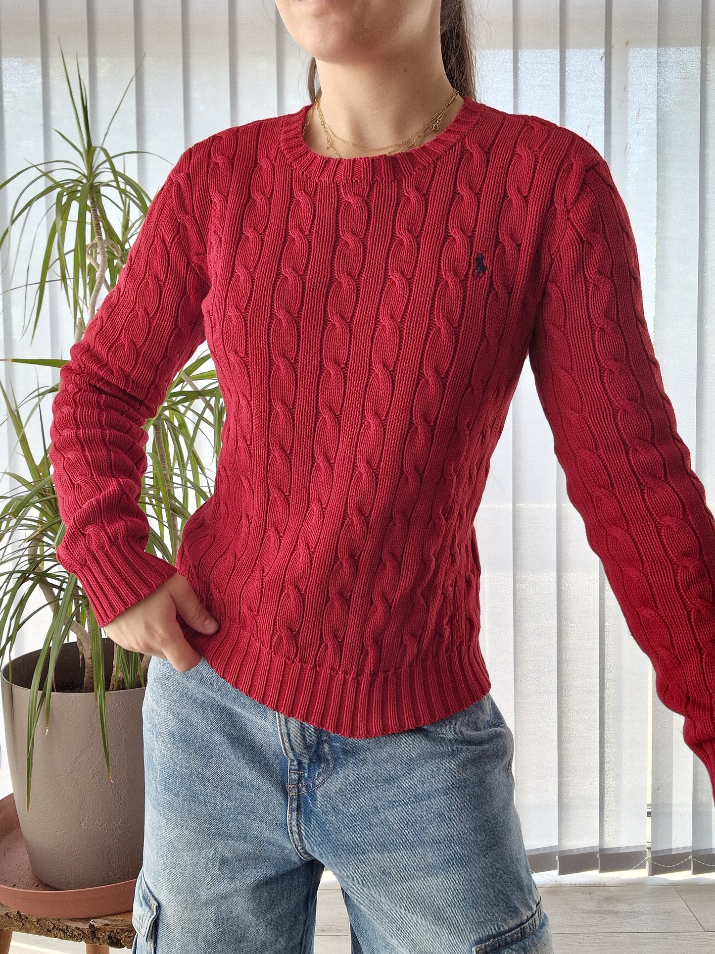 Pull en maille torsadée rouge - XS/S