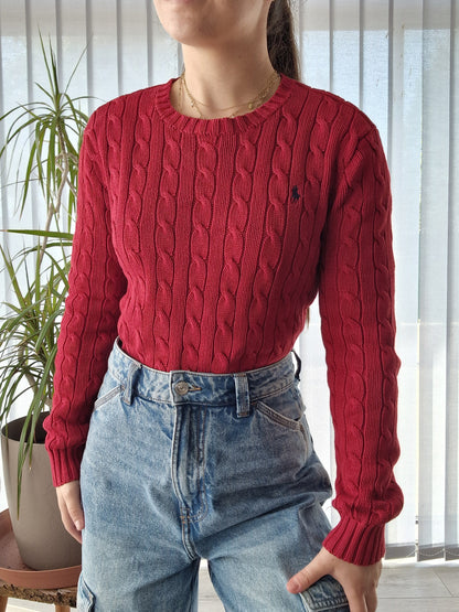 Pull en maille torsadée rouge - XS/S