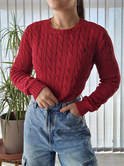 Pull en maille torsadée rouge - XS/S