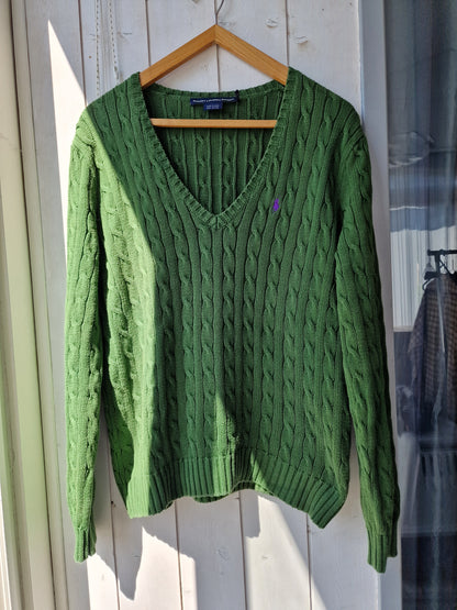 Pull col V en maille torsadée vert - L/XL