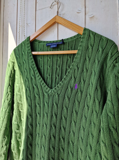 Pull col V en maille torsadée vert - L/XL