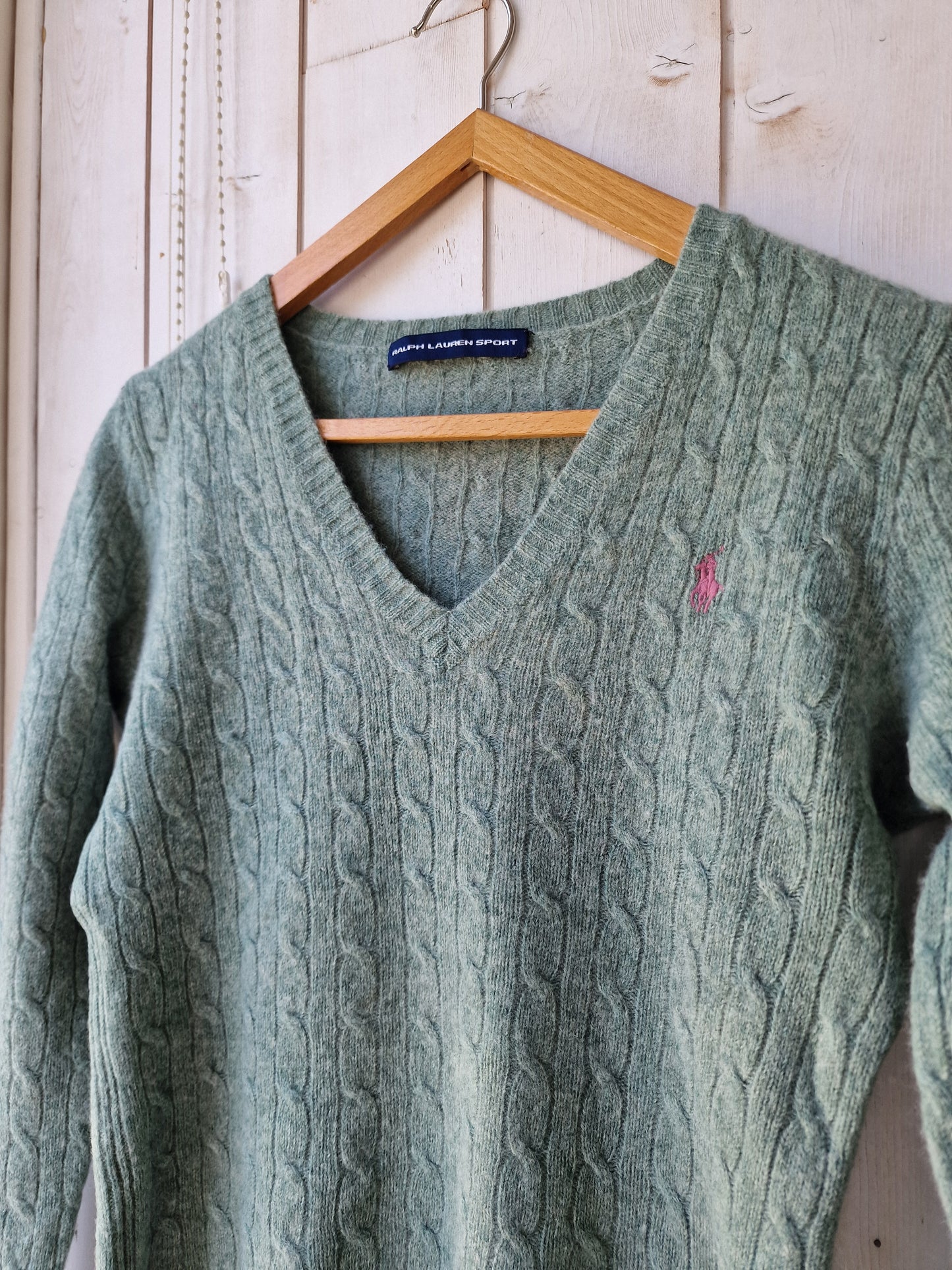 Pull col V en maille torsadée vert - XS/S