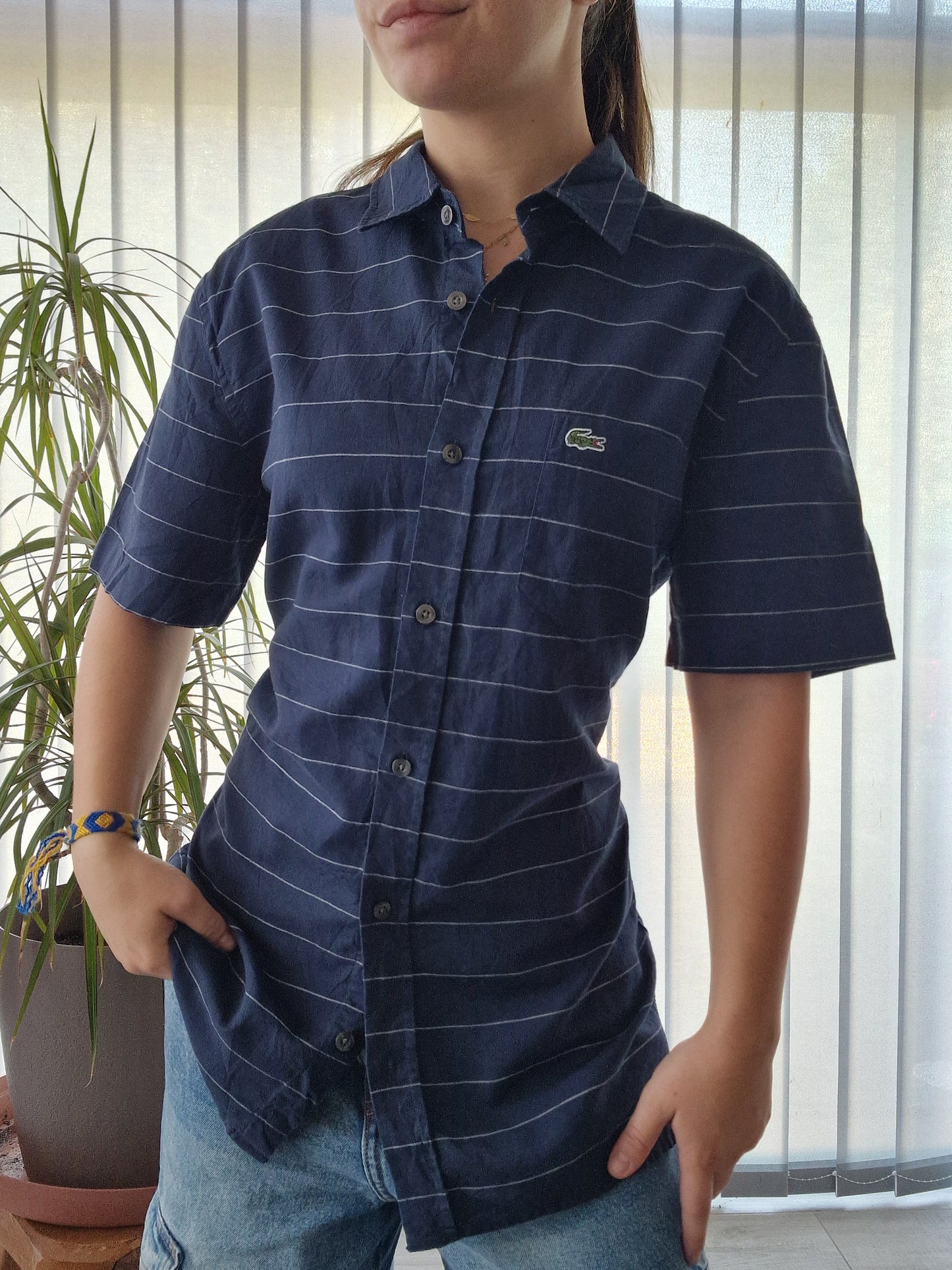 Chemise MIXTE bleu marine à rayures Lacoste - M/38