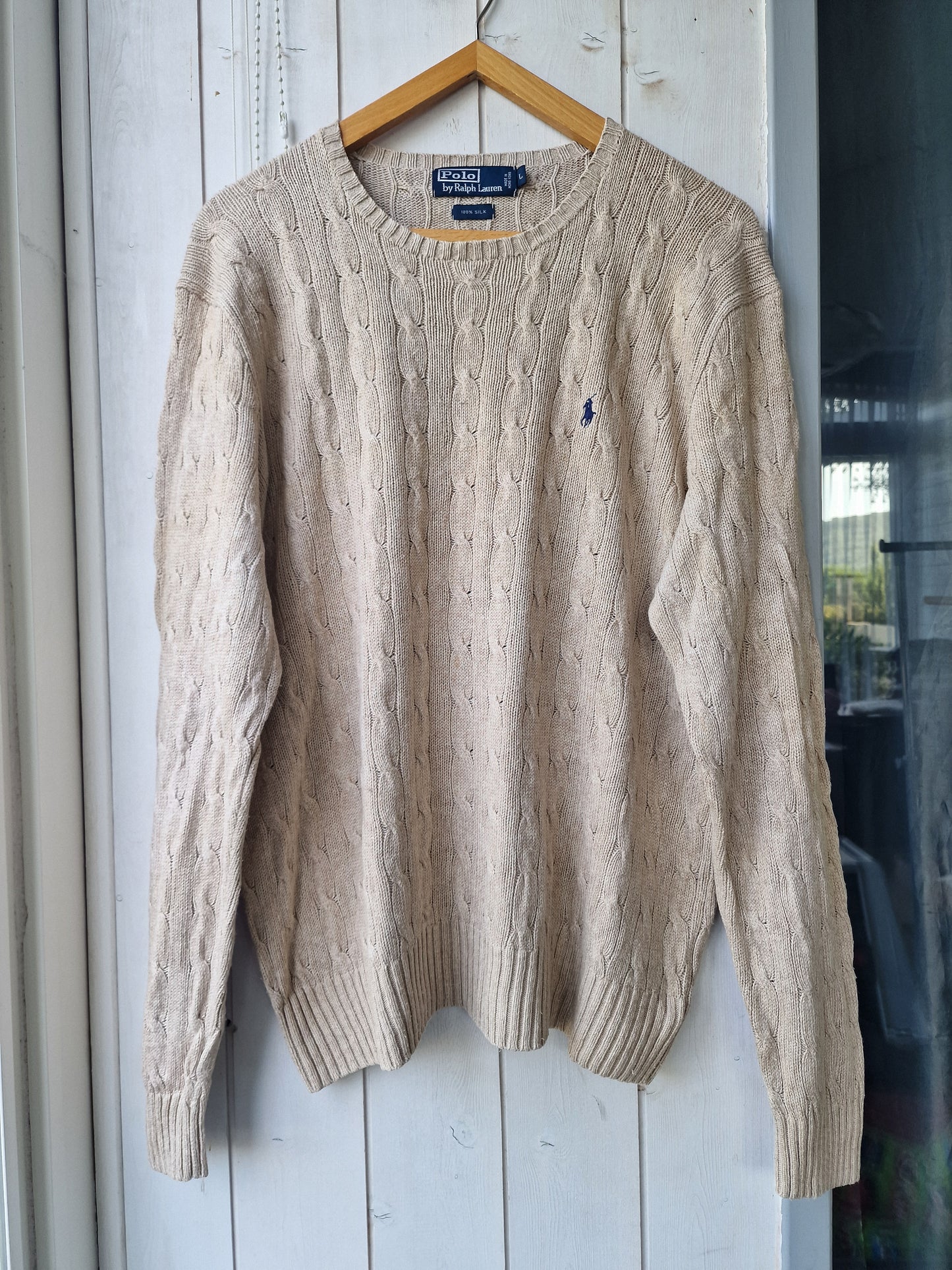 Pull HOMME en maille torsadée en soie beige - L/40