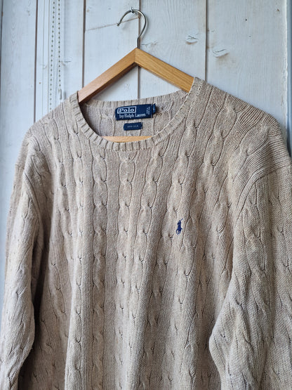 Pull HOMME en maille torsadée en soie beige - L/40