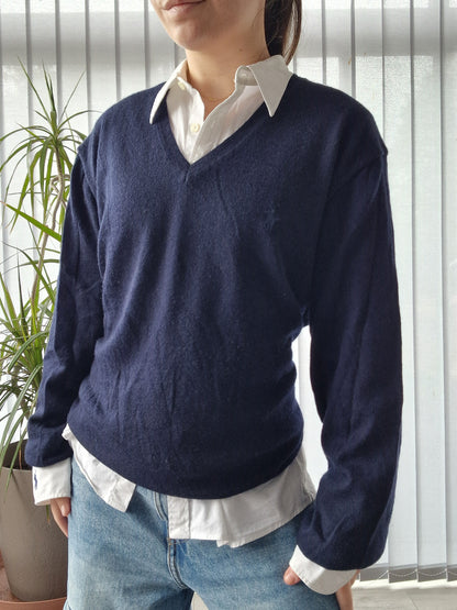 Pull col V marine en laine - XL/42