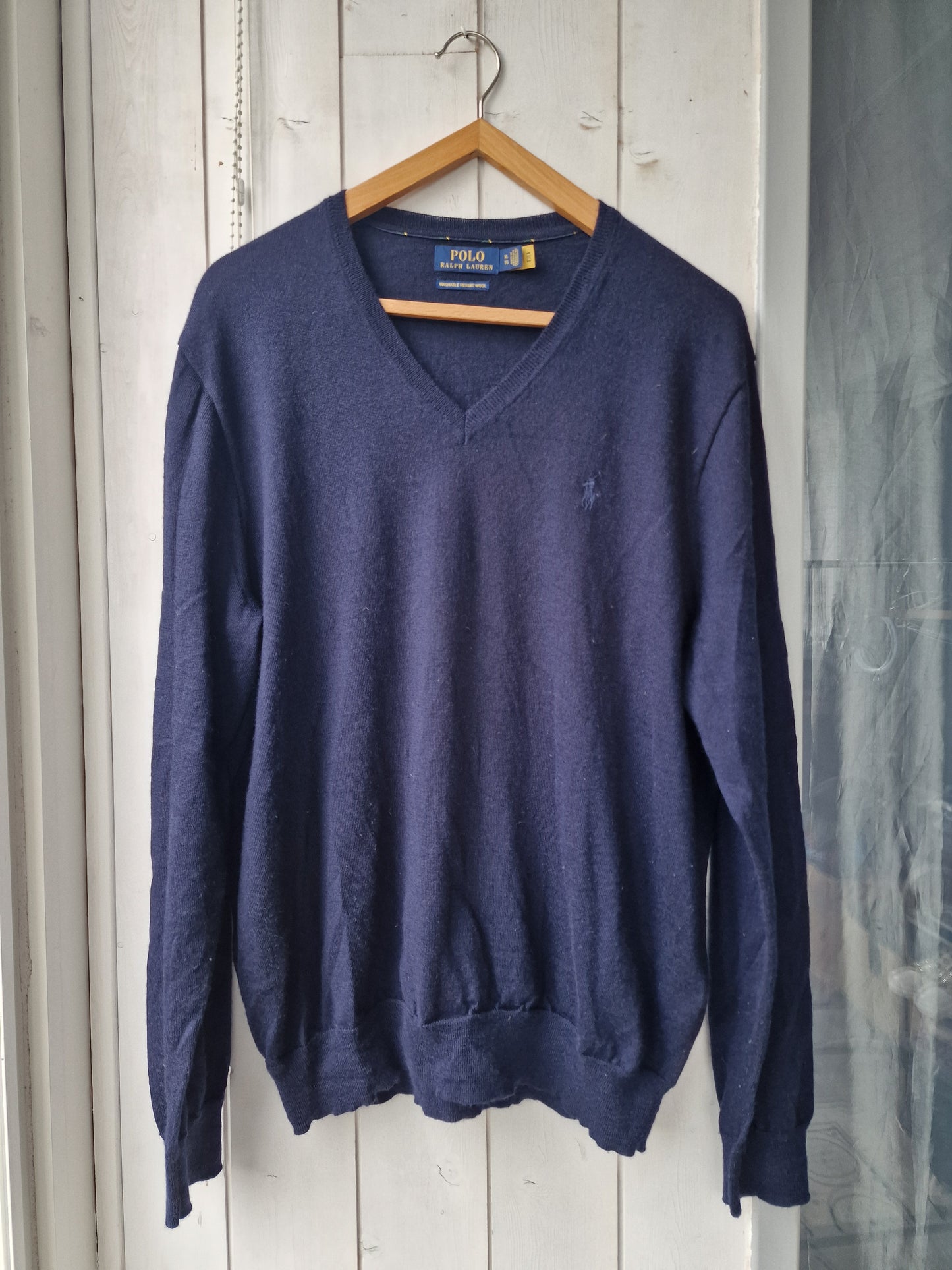 Pull col V marine en laine - XL/42