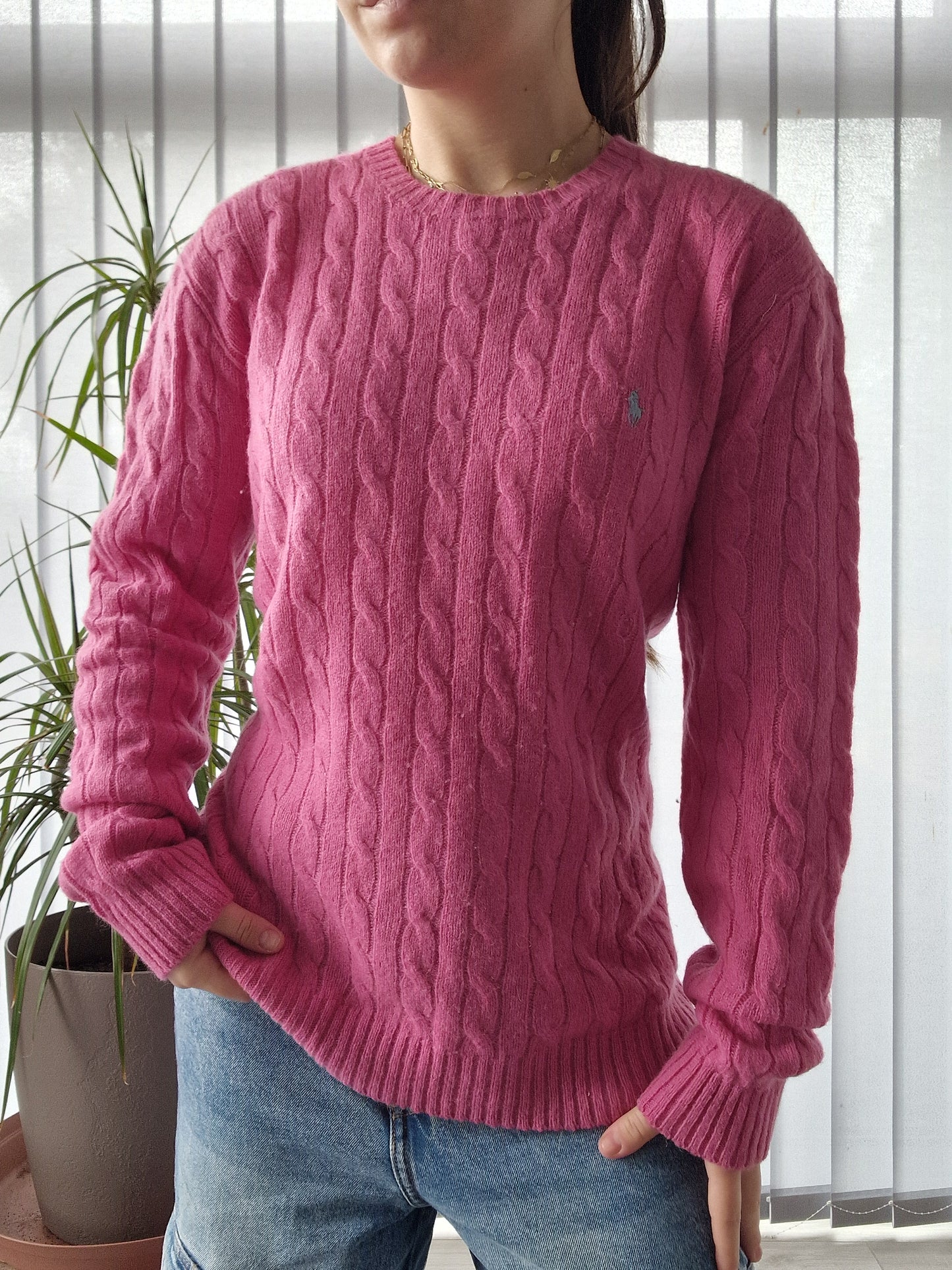 Pull en maille torsadée rose - M/38