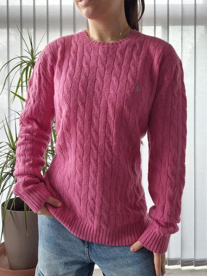 Pull en maille torsadée rose - M/38