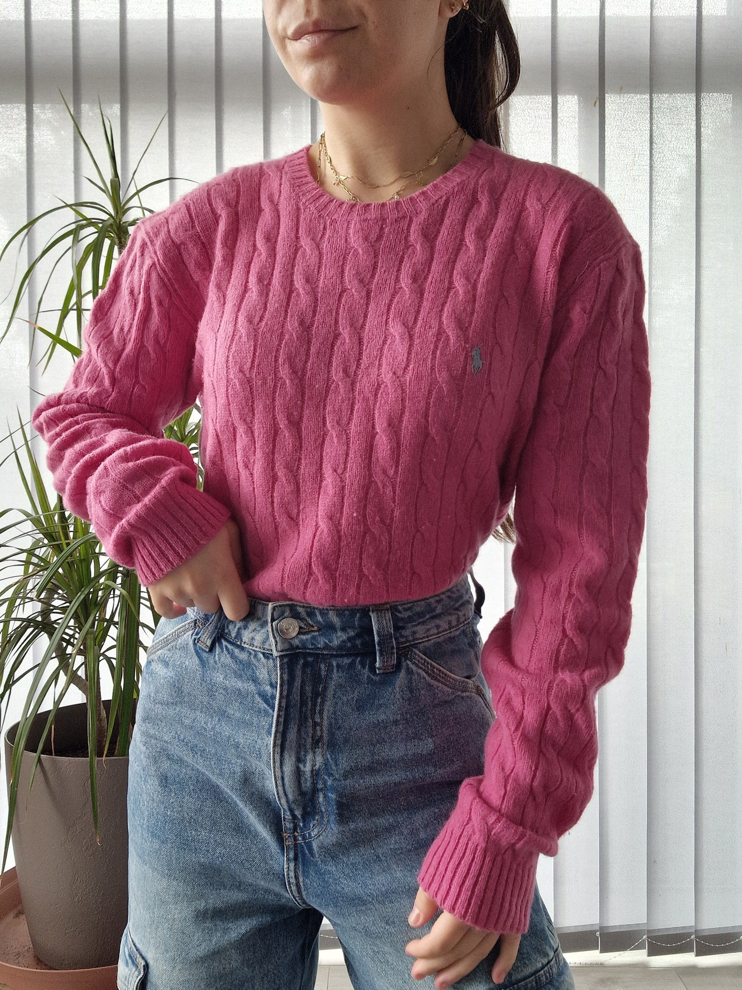 Pull en maille torsadée rose - M/38