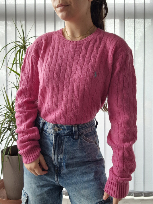 Pull en maille torsadée rose - M/38